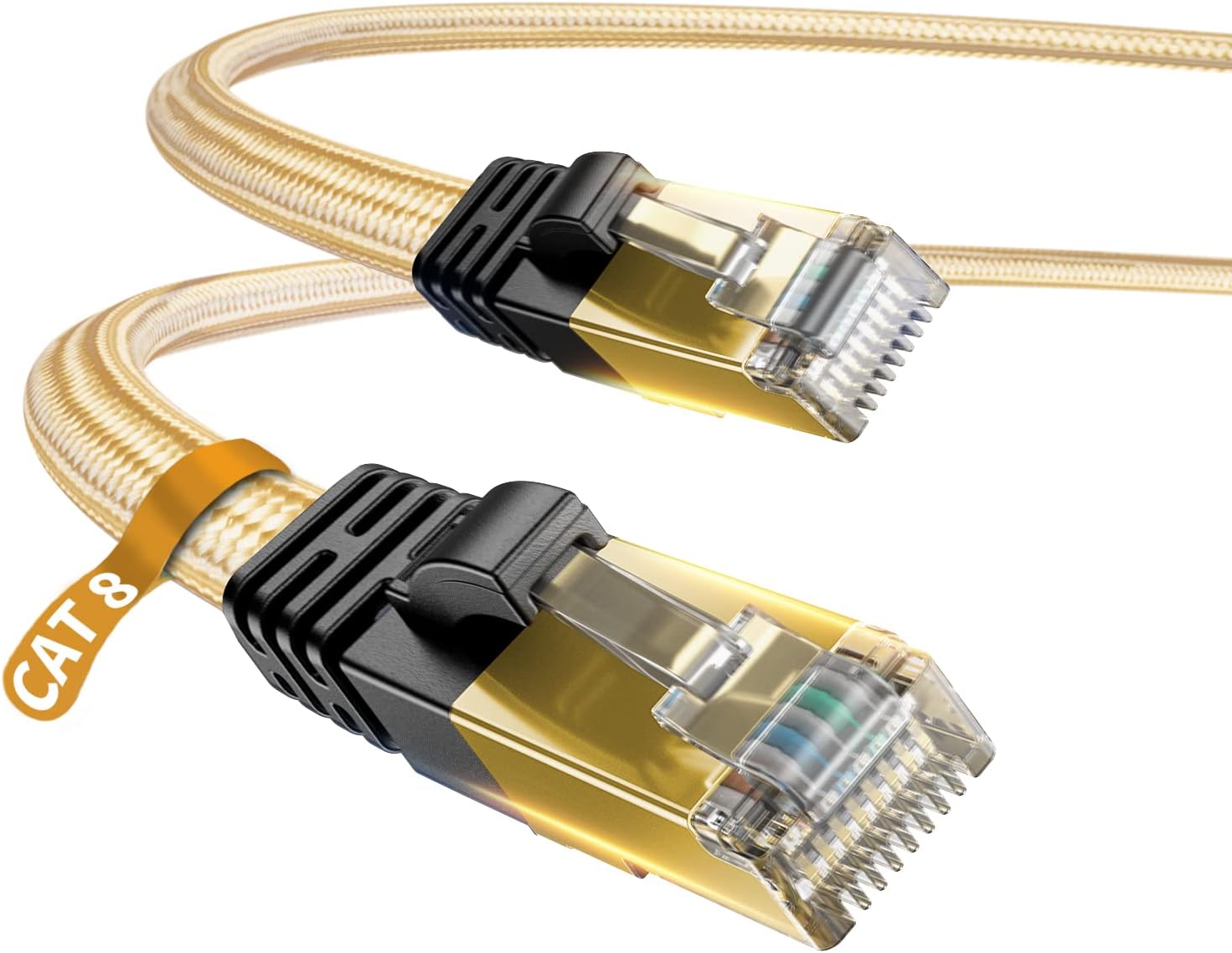 DanYee Cat 8 Ethernet Cable, 1.6FT 2 Packs Nylon CAT8 High Speed Professional Gold Plated Plug STP Wires CAT 8 RJ45 Ethernet Cable 3FT 10FT 15FT 26FT 50FT 66FT 100FT (Gold 1.6ft)