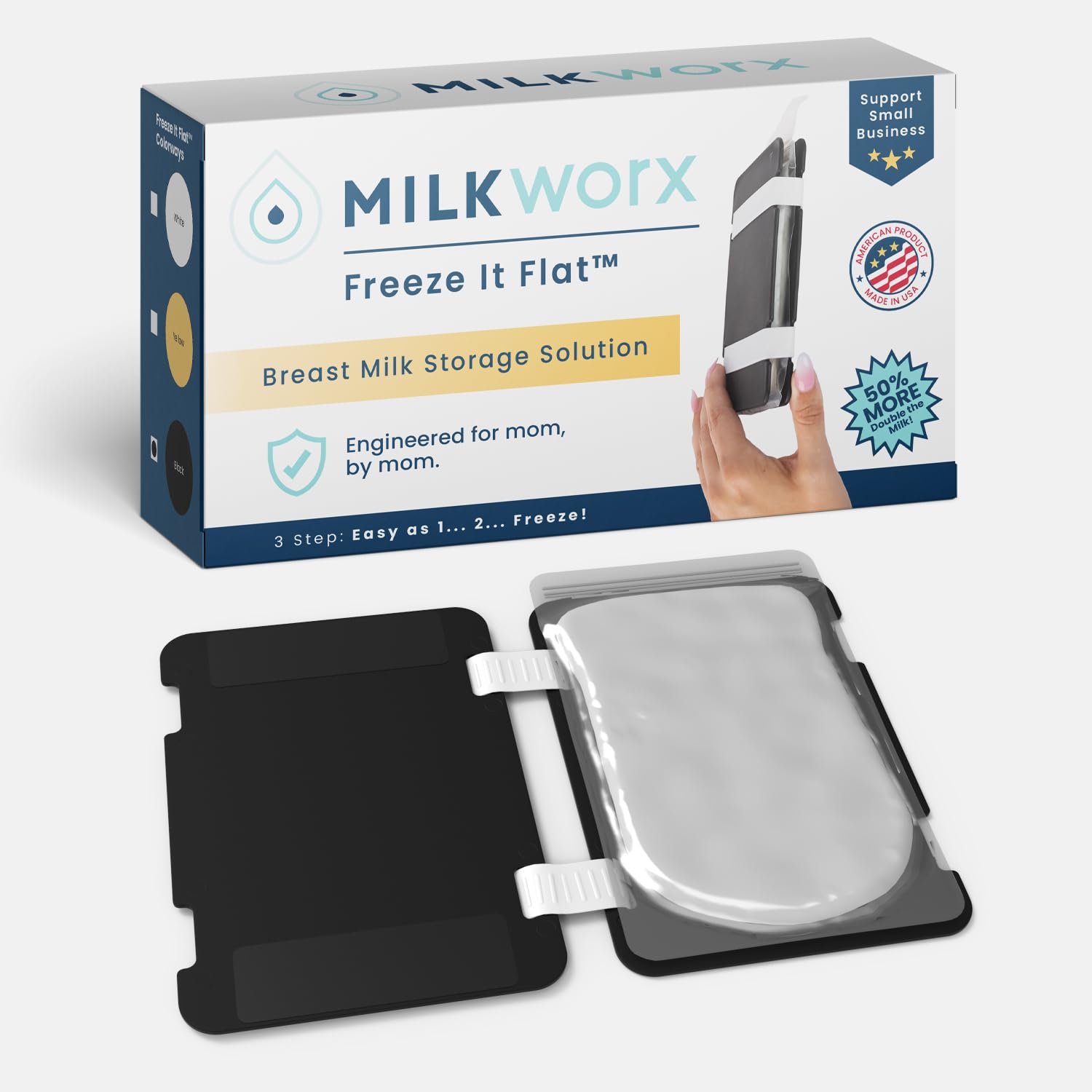 MilkWorx Freeze It Flat Breastmilk Freezer Storage System Black Single 20-pk | Space-Saving Organizer for Breast Milk Storage Bags - main product image