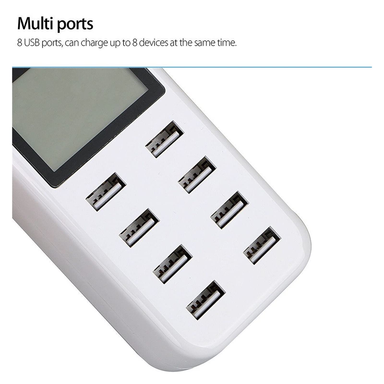 Chargeur USB, Smart Multi USB AC Hub LCD Affichage 8 ports USB Chargeur mural Adaptateur secteur Station de charge murale