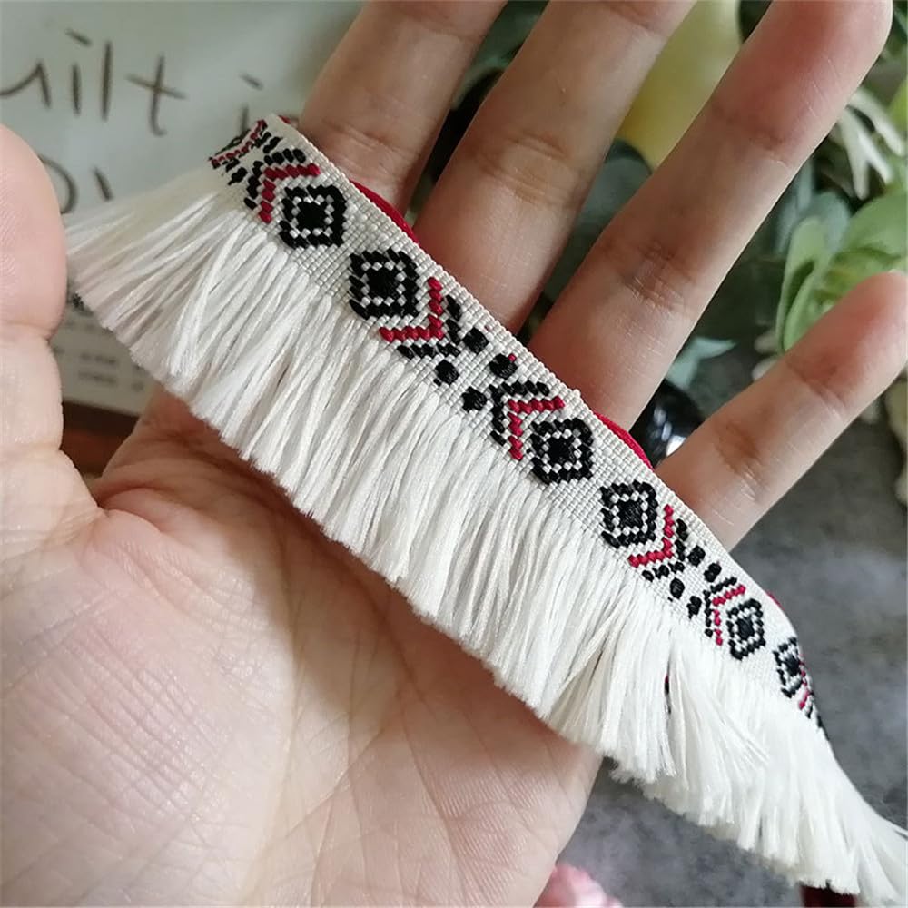 3 cm x 2 m Vintage Fransenbesatz Quasten Trim Fransenborte Dekoband (W) | Quastenbesatz Fransenband Möbelfransen Vorhangborte Spitzenband Spitzenborte Meterware für Nähen DIY Kleidung