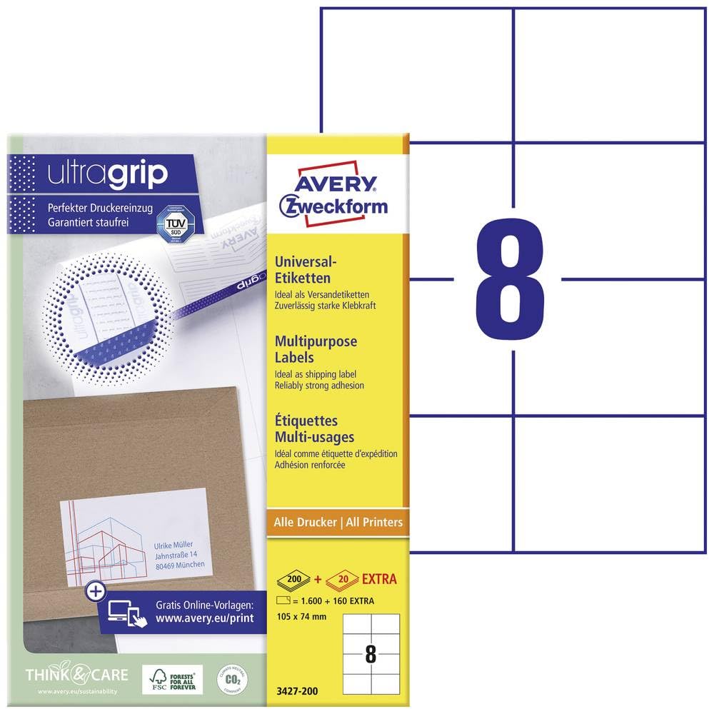 Avery Zweckform Universal Labels 105 x 74 mm for All A4 Printing 1.600 Etiketten