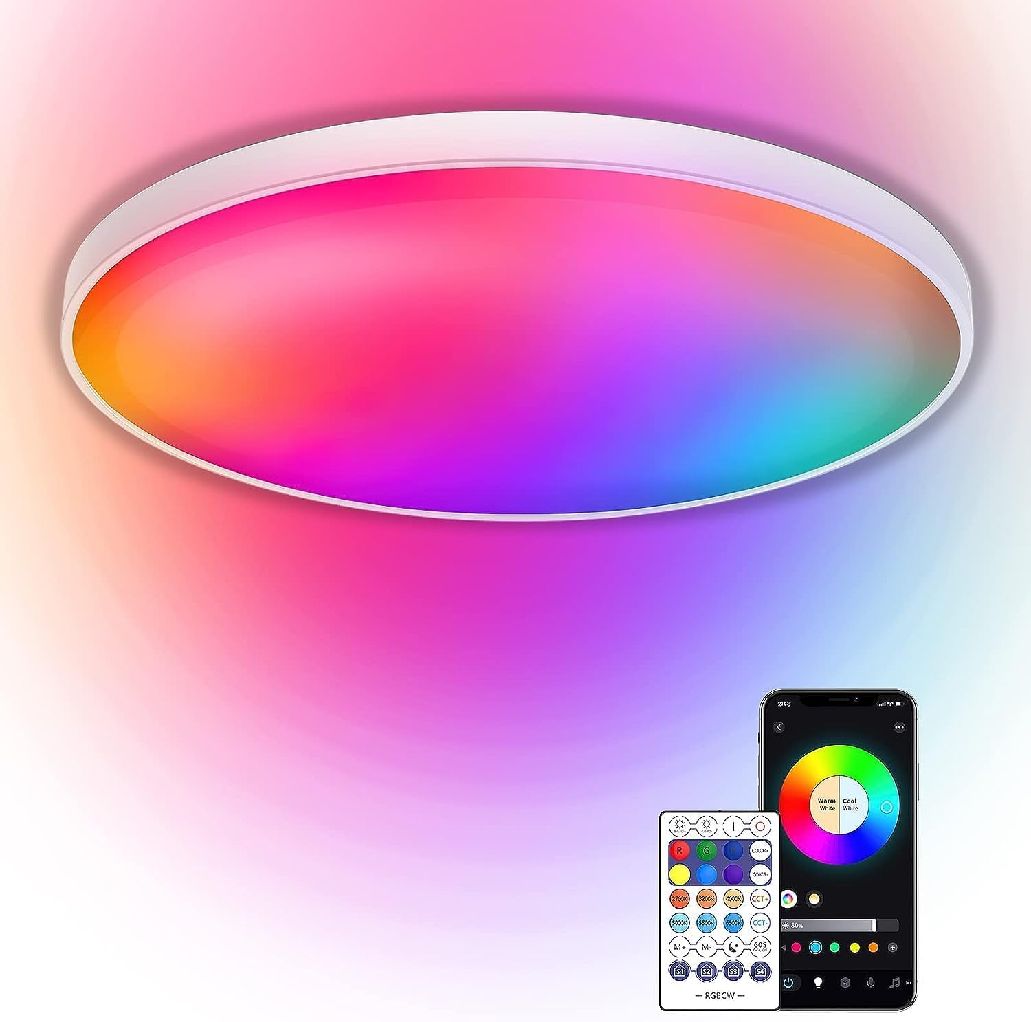 30W Smart Ceiling Light, 12Inch Flush Mount RGB LED Ceiling Lights, Bluetooth + WiFi App Control + Remote Color Changing Ceiling Lamp