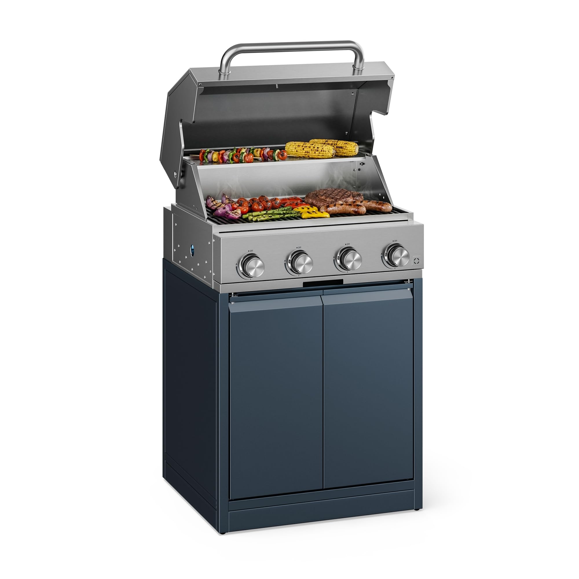 Klarstein WaldChef Barbecue à gaz 30 mbar - Barbecue Gril 4 Brûleurs 12800 W, acier inoxydable, grille en fonte, thermomètre, allumage piézoélectrique