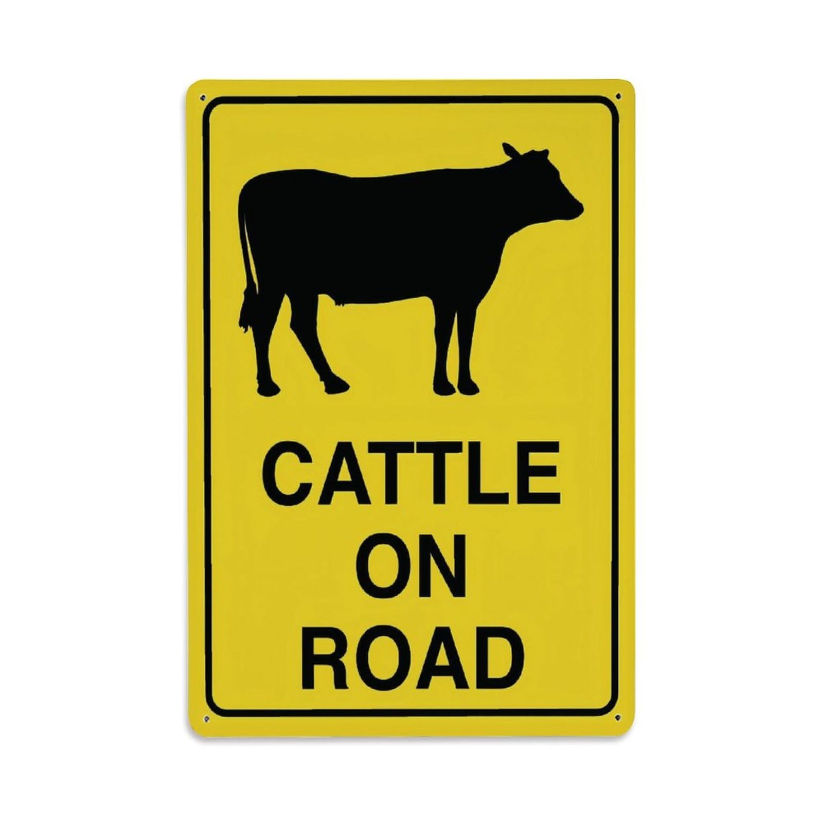 Cattle on Road Warning Sign Vintage Aluminium Metal Sign, Retro Wall Decor for Home, Bar, Garage & Farmhouse 30x20cm