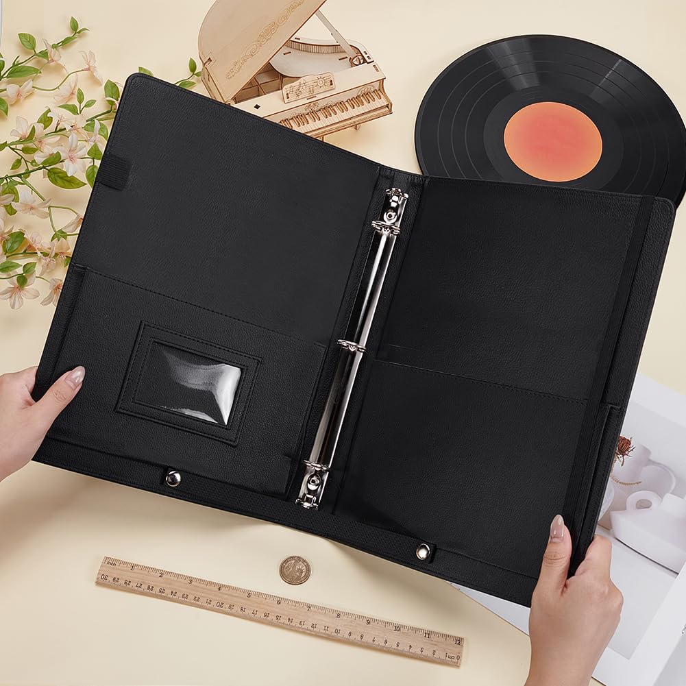 FINGERINSPIRE Classeur Partitions Musique Noir Cuir Pu Porte Partitions de Piano Classeur à 3 Anneaux Porte Partition Avec Bande Élastique et Poignée pour Piano Chorale Performance Musicale