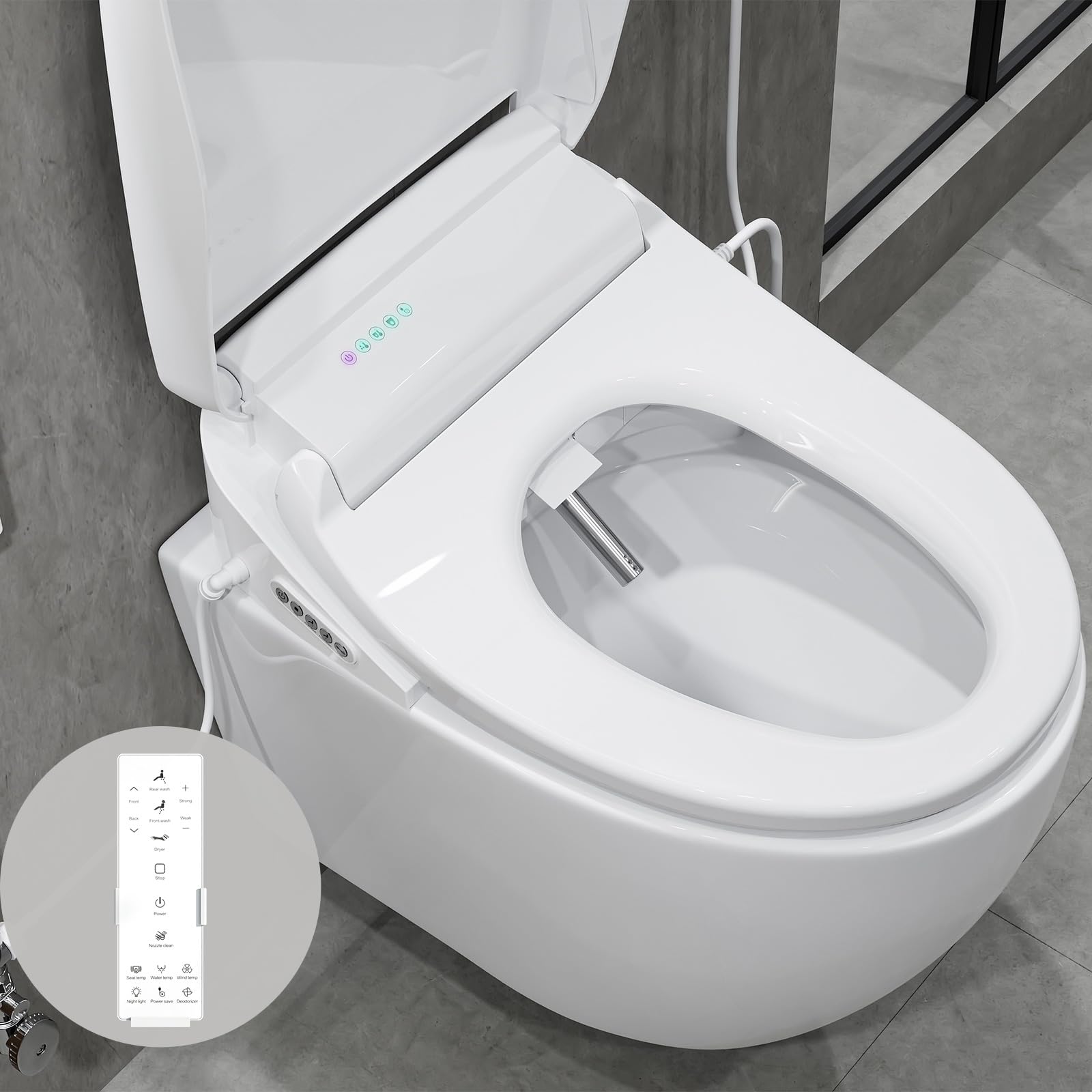 Électrique Bidet Abattant Désodorisant avec Buse Chauffant et Veilleuse LED pour Toilette Intime Scene de Bains Soldes