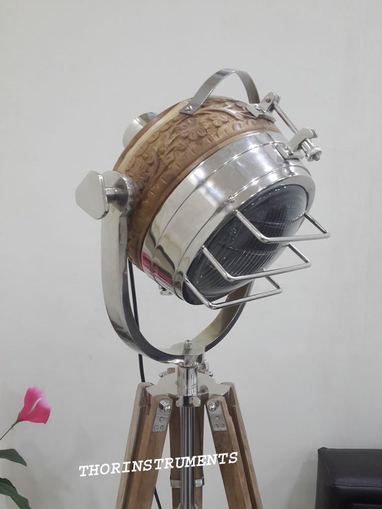 THOR INSTRUMENTS Nautical Vintage Designer Wooden Floor Lamp Spot Studio Tripod Search Light Rustic Vintage Home Decor Gifts