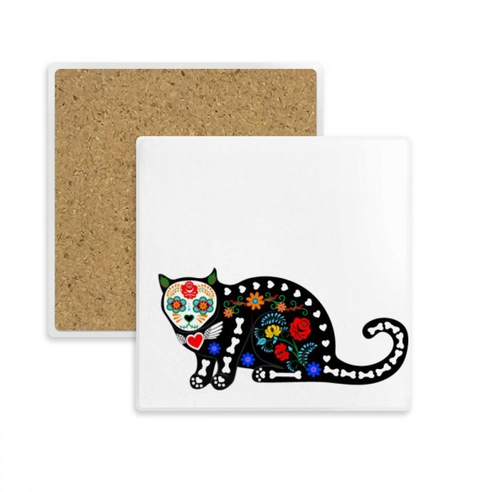 Coaster absorbant en pierre avec motif os de chat noir pour Halloween
