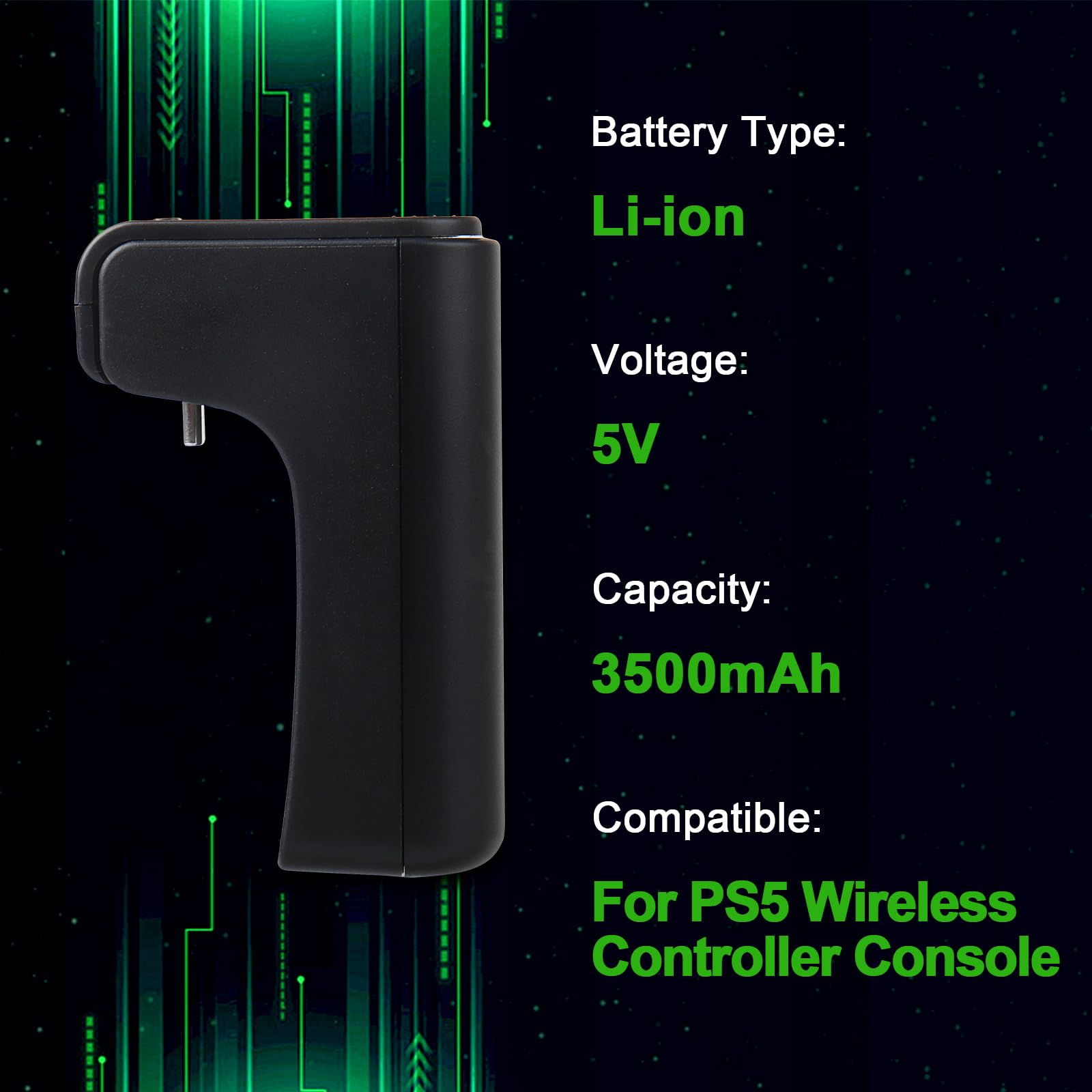 3500mAh e 5V Batteria per Controller Wireless Sony PS5, Li-Ion Ricaricabile per Playstation 5 DualSense, Batteria Portatile Ricaricabile, Gioca Durante la Ricarica (Cavo TYPE-C)