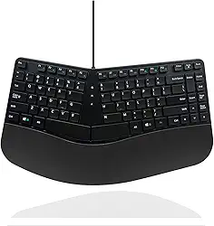 MCSaite Teclado ergonômico compacto USB com fio - Teclado dividido com suporte acolchoado para pulso e palma - 40 x 22 x 3 cm - Preto - Inglês dos EUA
