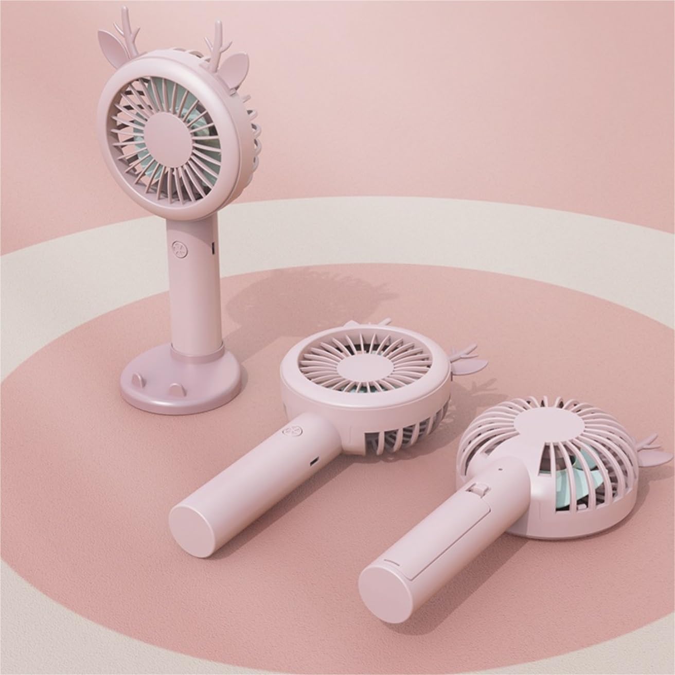 Ventilatore per Esterni Interni Ufficio Ventilatore Portatile da Scrivania con Luce Notturna Ventola di Raffreddamento USB A 3 velocità per La Casa(Pink)