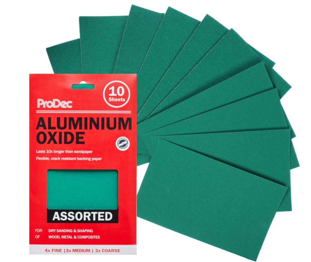 ProDec 10 Sheets Assorted Grades Aluminium Oxide Abrasive Sanding Paper for Sanding Wood, Paint, Plaster, Filler, Metal and More, 9" x 5.5",230x140mm Sandpaper Compatible with Machine Sanders