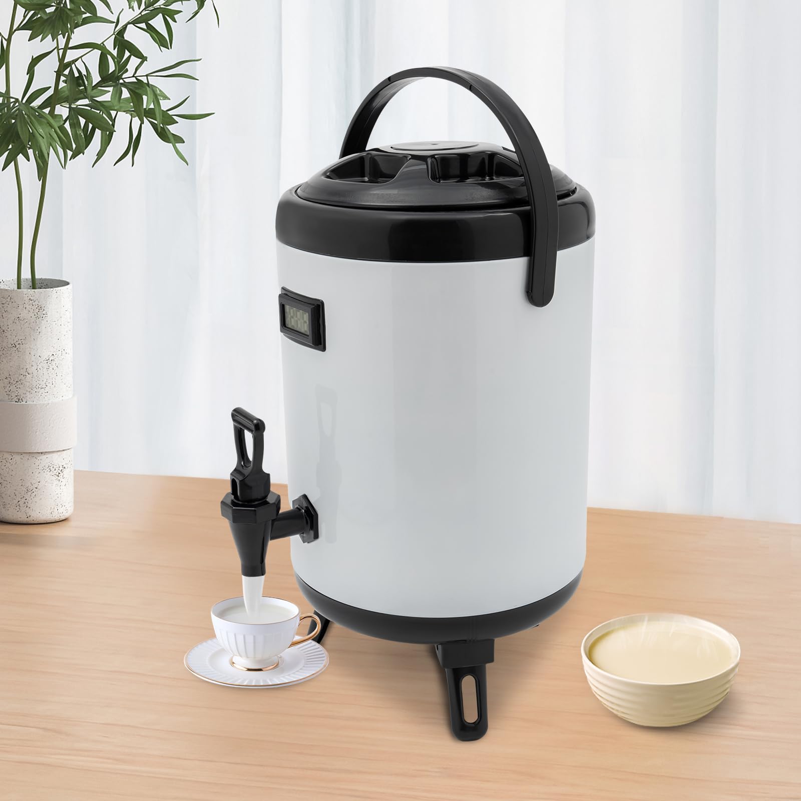 8L/2.11Gal Insulated Beverage Dispenser, White Stainless Steel Cold & Hot Beverage Dispenser with Electronic Thermometer, Use for Hot Chocolate, Milk Tea, Iced Tea, Milk, Juice, Coffee ect