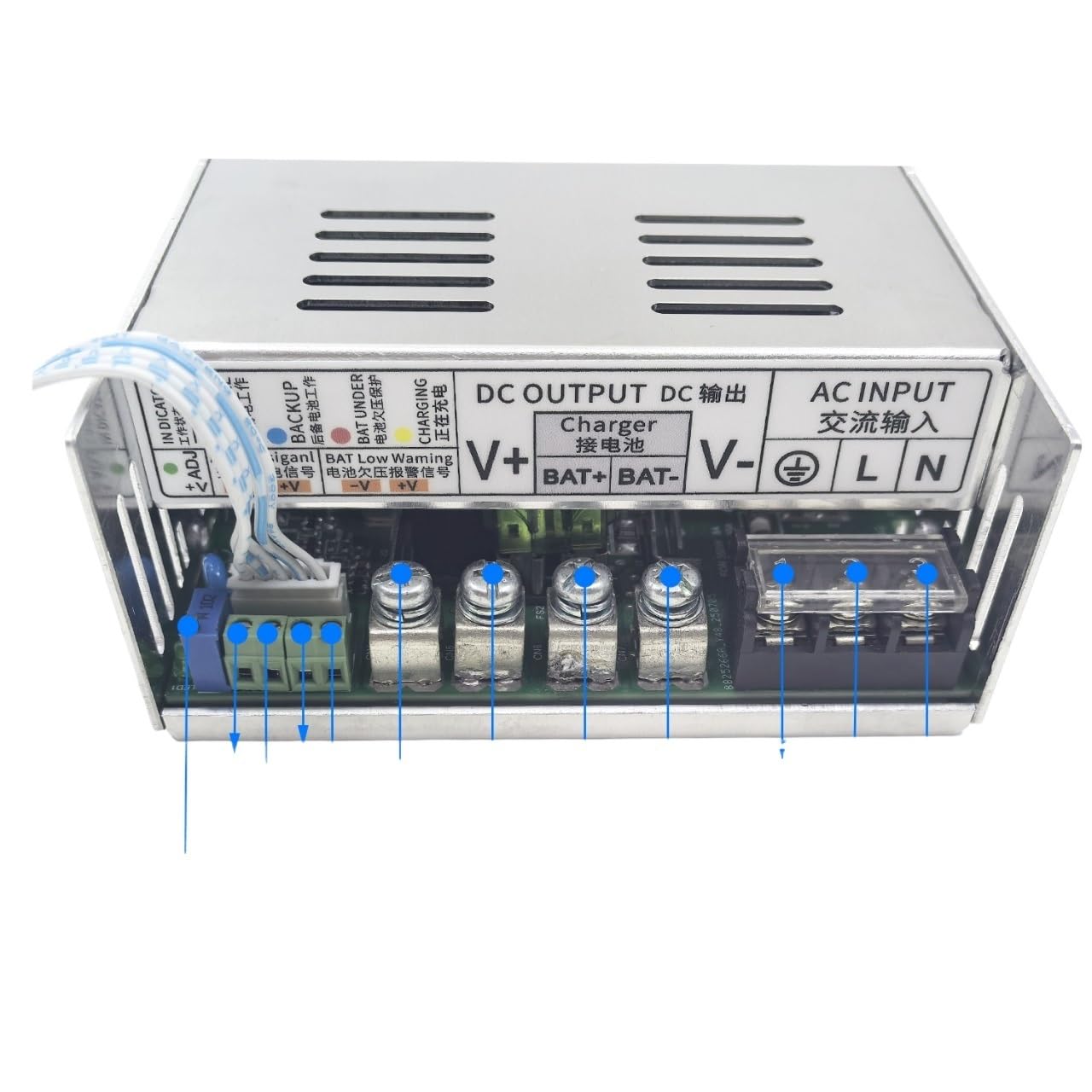 Fuente de alimentación conmutada con monitor carga/UPS 500 W, 12/24 V, entrada cargador batería 110/220, salida 13,8, 27,6, 10 A, 5 A, PSC(12V)