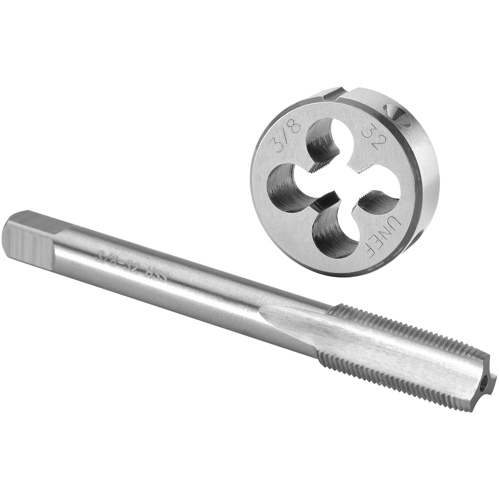 Burkit 3/8"-32 UNEF Tap and Die Set, 3/8 x 32 UNEF Machine Thread Tap and Round Die Right Hand