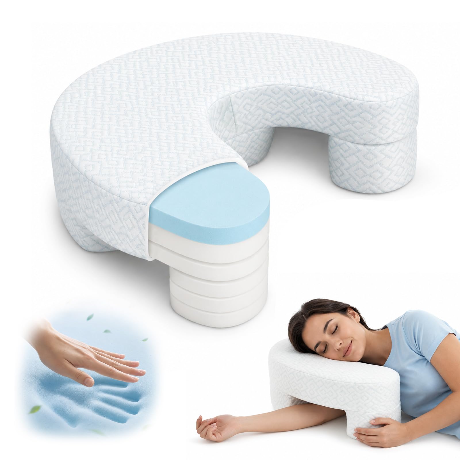 Cuscino per chi dorme sul fianco con foro per le braccia, cuscino ortopedico in memory foam, regolabile in altezza, per collo e spalle, cuscino ergonomico per chi dorme sul fianco, sulla schiena e