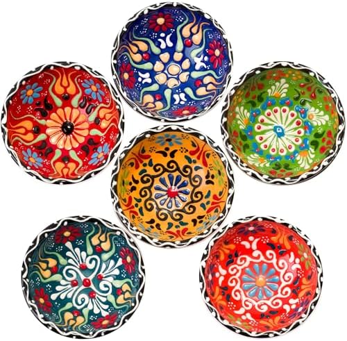 BCS Ceramic Pinch Bowls Set of 6, Small Bowls for Dipping - Cooking Prep & Charcuterie Board Bowls, Soy Sauce Dish, Multicolor Handmade Decorative Serving Dishes (3.2'' - 3 oz)