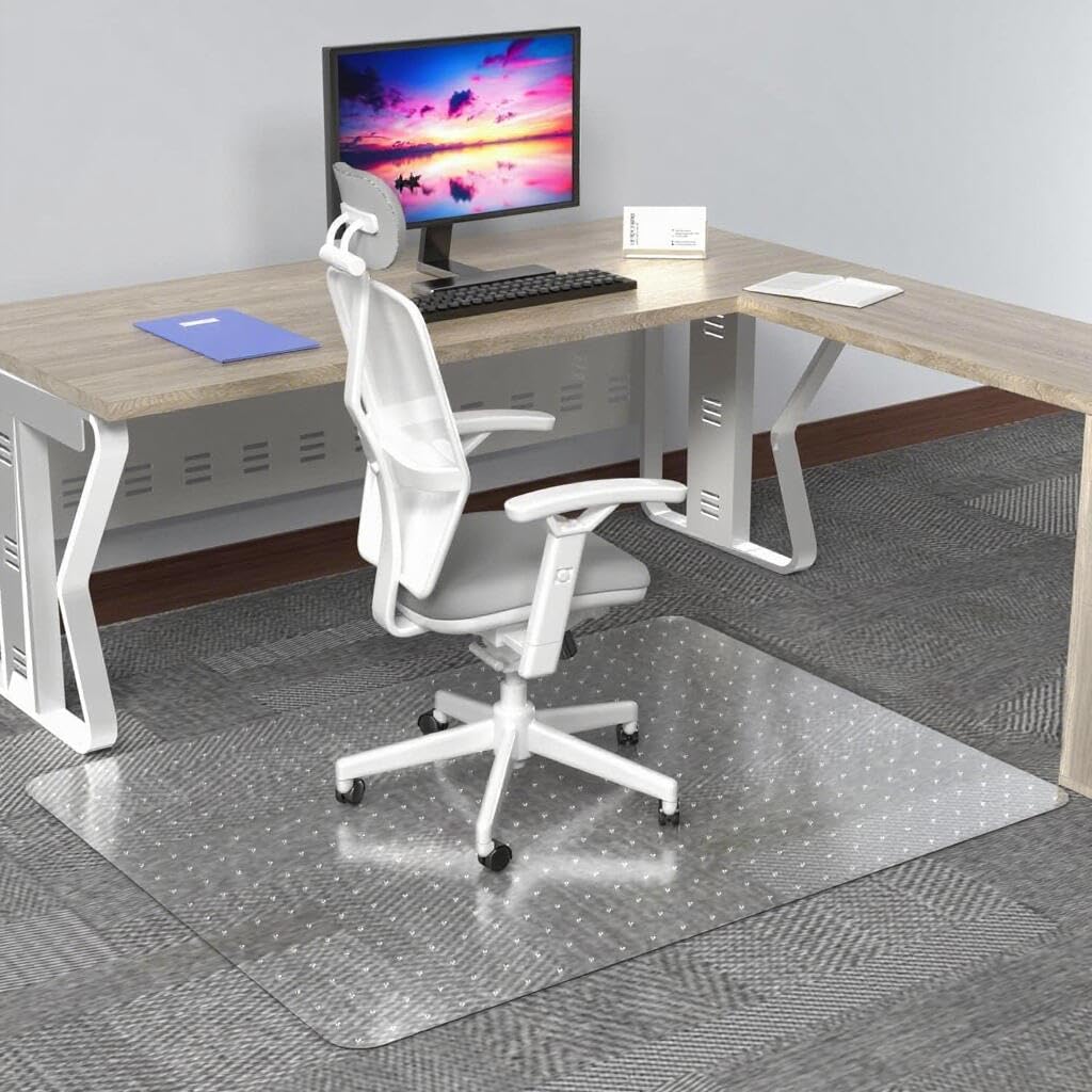 HOMEK Office Chair Mat for Low Pile Carpet, 48” x 36” Transparent Office Desk Chair Mat for Carpeted Floors, Studded Carpet Floors Protector Mat for
