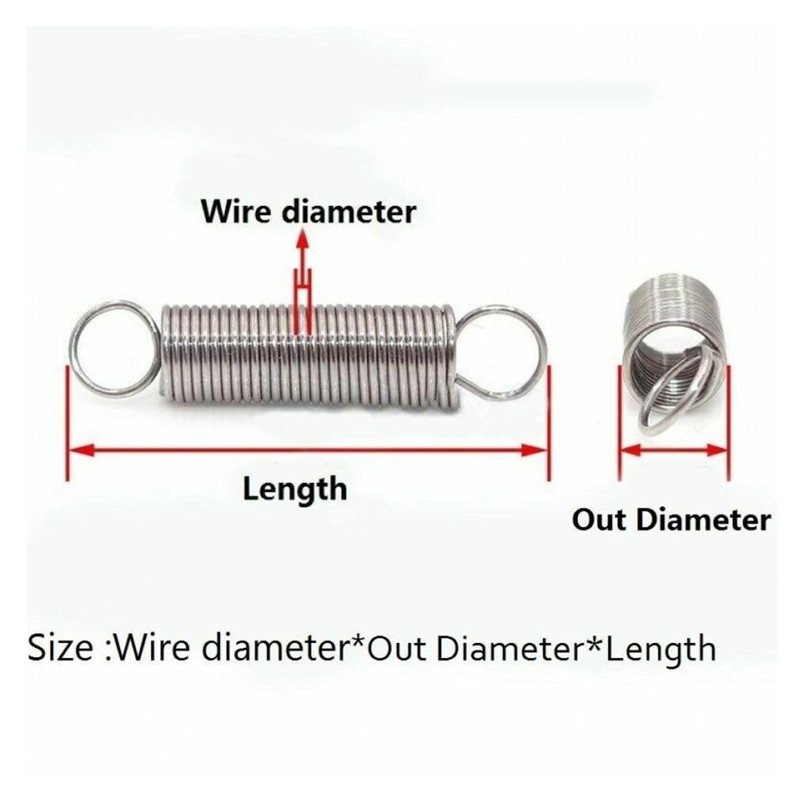 Zugfeder 10 Stück kleine Spannfedern aus Edelstahl mit Doppelhaken, Draht 0,3–0,6 mm, Außendurchmesser 3–8, Länge 15–50(40mm,0.5x6mm)
