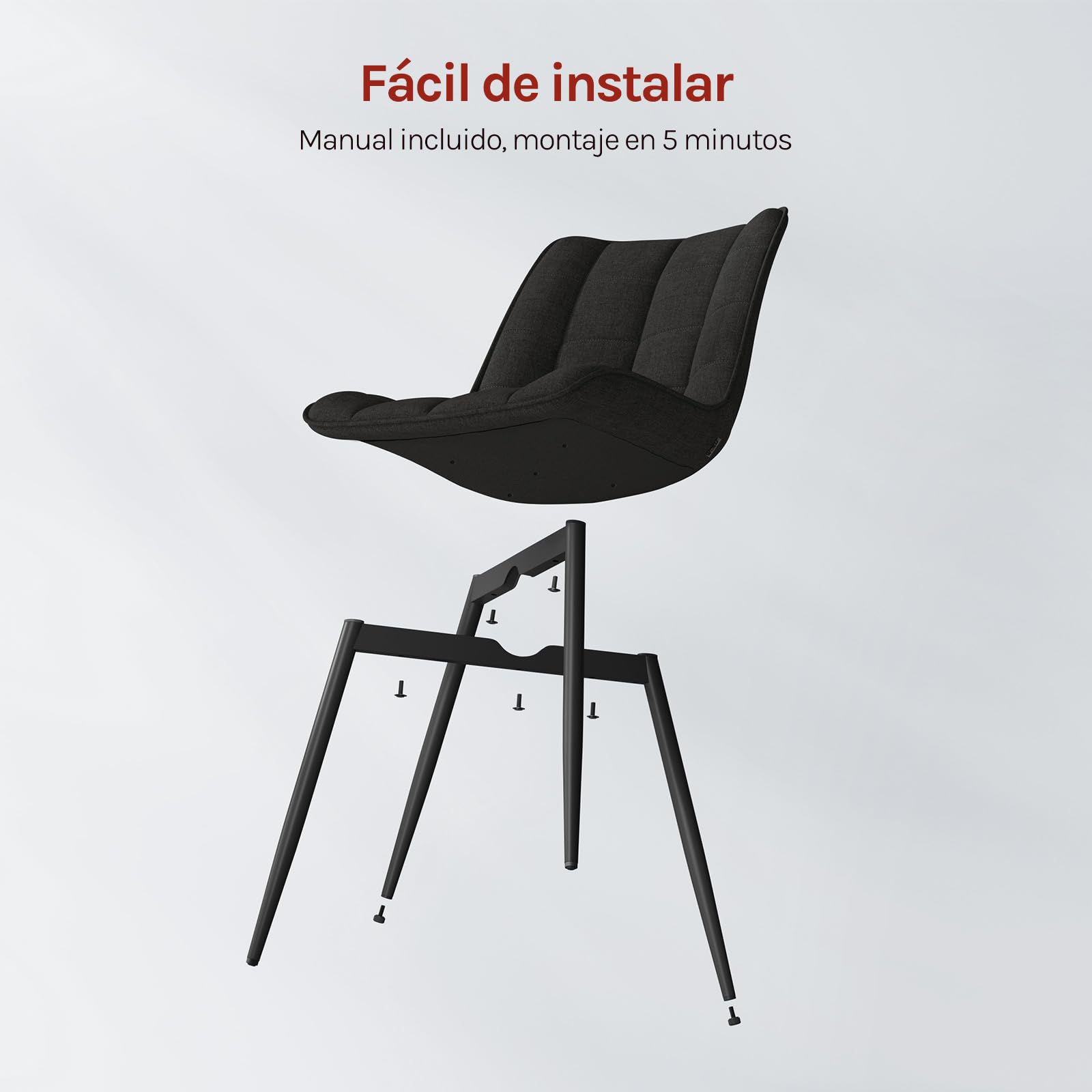 WOLTU Juego de 2 Sillas Comedor,Lino,Negro | Patas Metálicas, Carga 150kg, Asiento Antideslizante Cómodo, Uso Hogar Comedor Salón Dormitorio