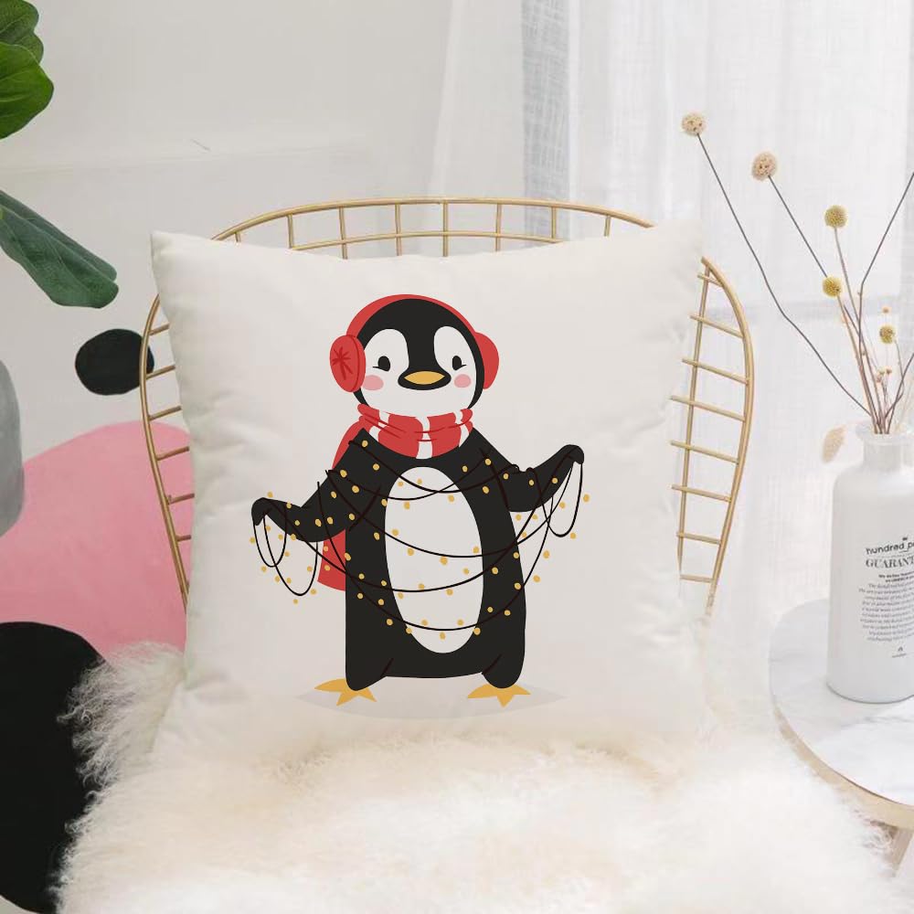 HYMSXW Cushion Cover,Throw Pillow Case Home Decorative for Living Room Bedroom Sofa Chair 20X20 Inch,Christmas penguin vector character cartoon cute bird celebrate Xmas playfull ha,Pillowcase 50X50cm