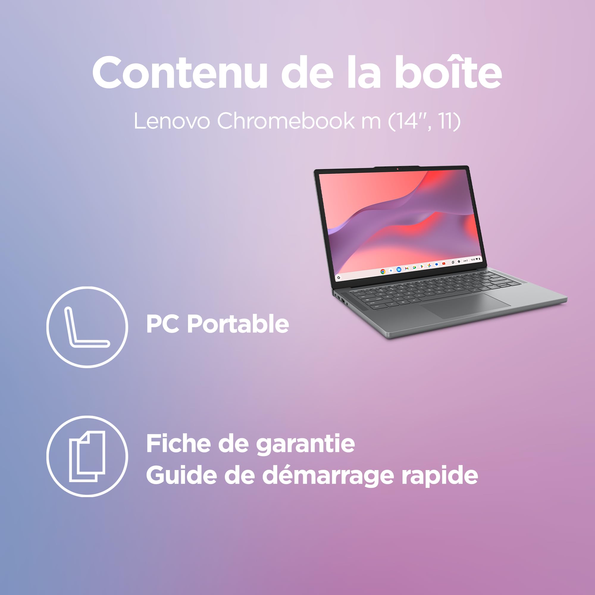 Lenovo Chromebook 14M8911 - Ordinateur Portable 14'' WUXGA (MediaTek Kompanio 540, RAM 8Go, SSD 128Go, Arm Mali-G57 MC2 GPU, Chrome OS) Clavier AZERTY Français - Gris Luna