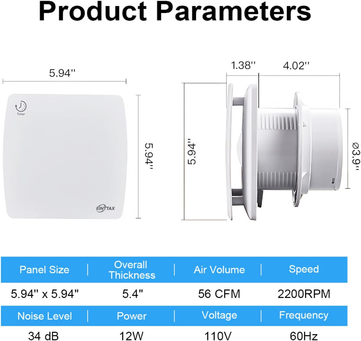 4 Inch Exhaust Fan, 56CFM Wall Mount Bathroom Exhaust Fan with Timer and Backdraft Damper, Quiet Window Mount Extractor Ventilation Fan for Bathroom Kitchen Garage, 12W, White
