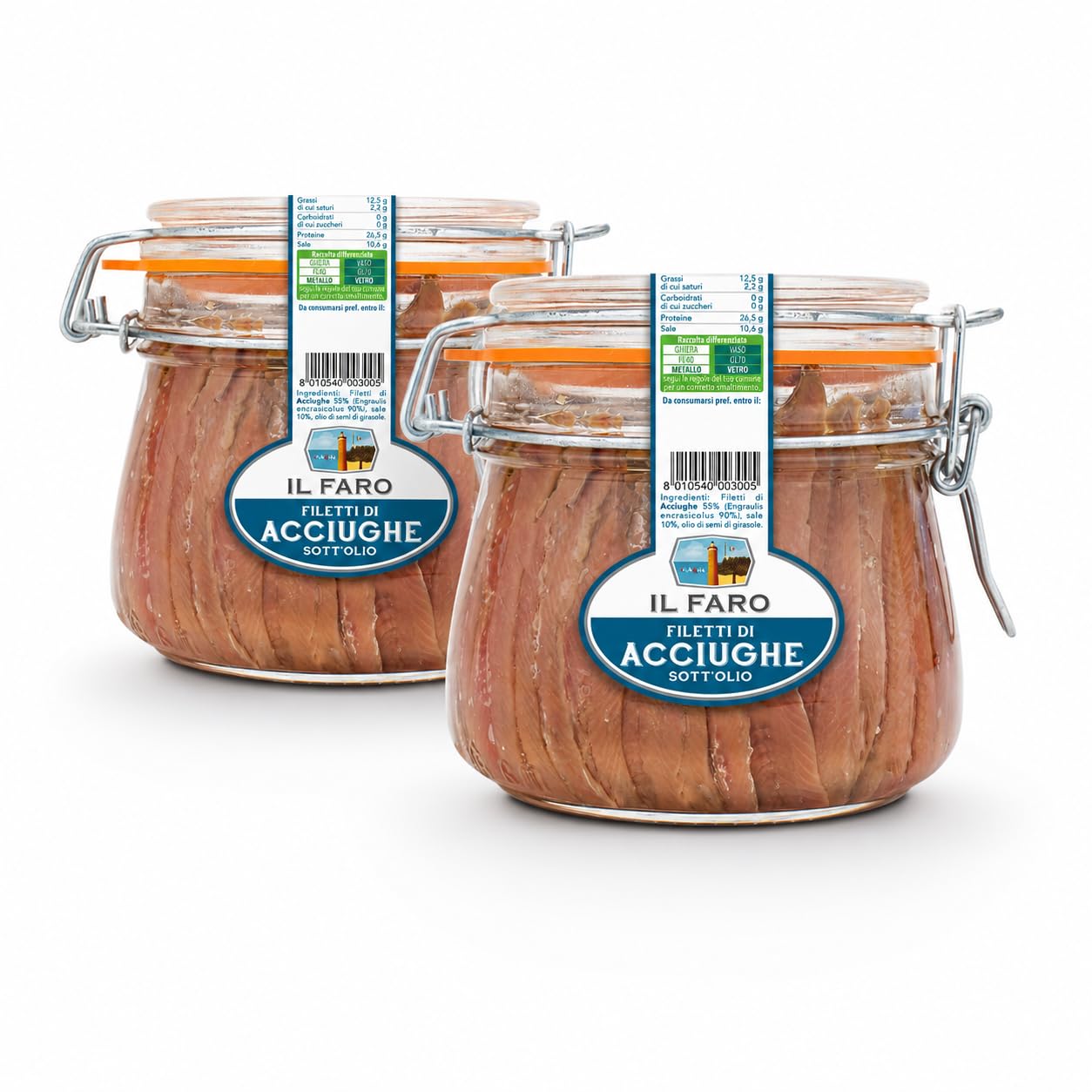 Filetti di Acciughe - Alici di Sciacca, Sicilia "Cavataio Paolo" | 2 x 580g | Sott'olio | Lavorati a Mano