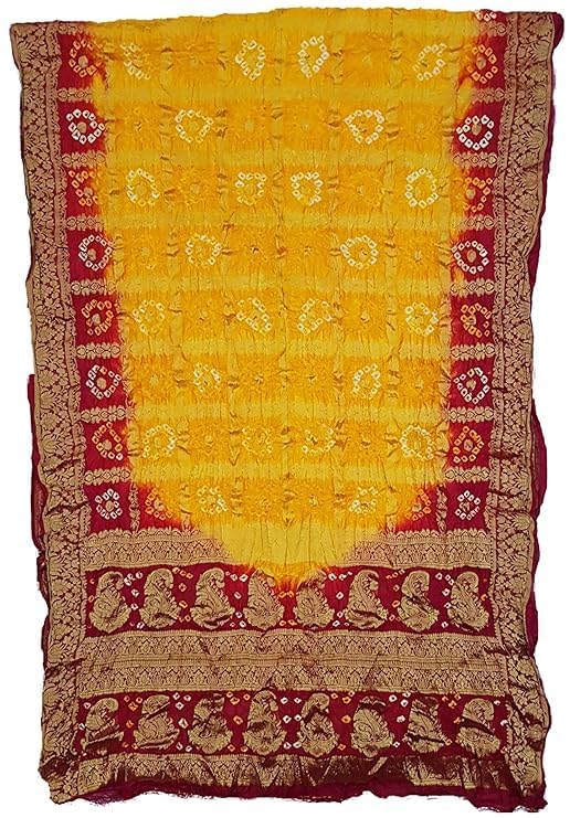 PK HUB Women's Jaipuri Rajasthani Art Silk Bandhani Banarasi Gharchola Saree – Traditional Bandhej Saree with Zari Border