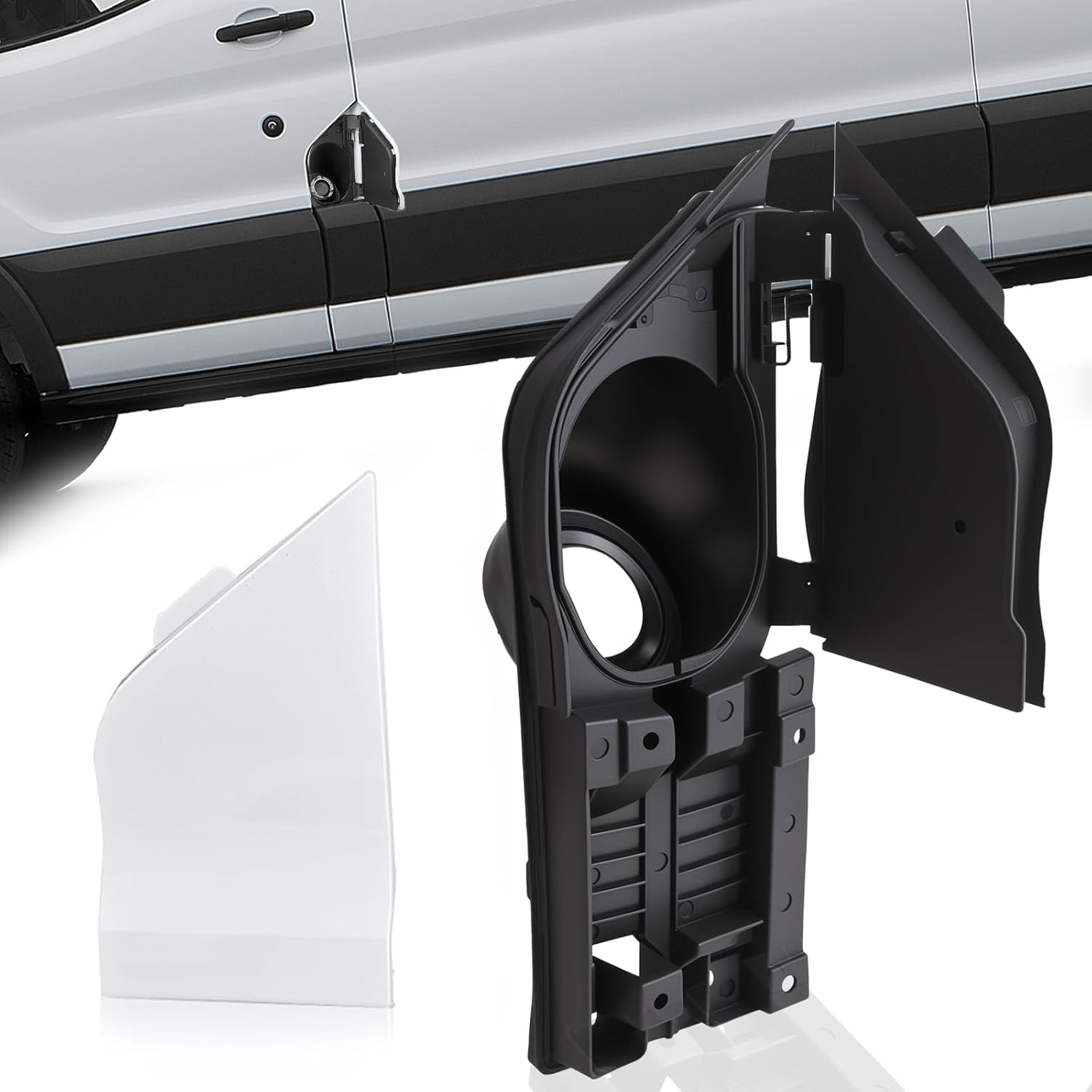 Fuel Filler Door Housing Pocket Hinge w/White Cover Compatible with Ford Vehicle 2015-2023 Transit Van 150 250 350 350HD Gasoline Engine Replaces# CK4Z-5427936-A, CK4Z-61405A26-B Transit Gas Door