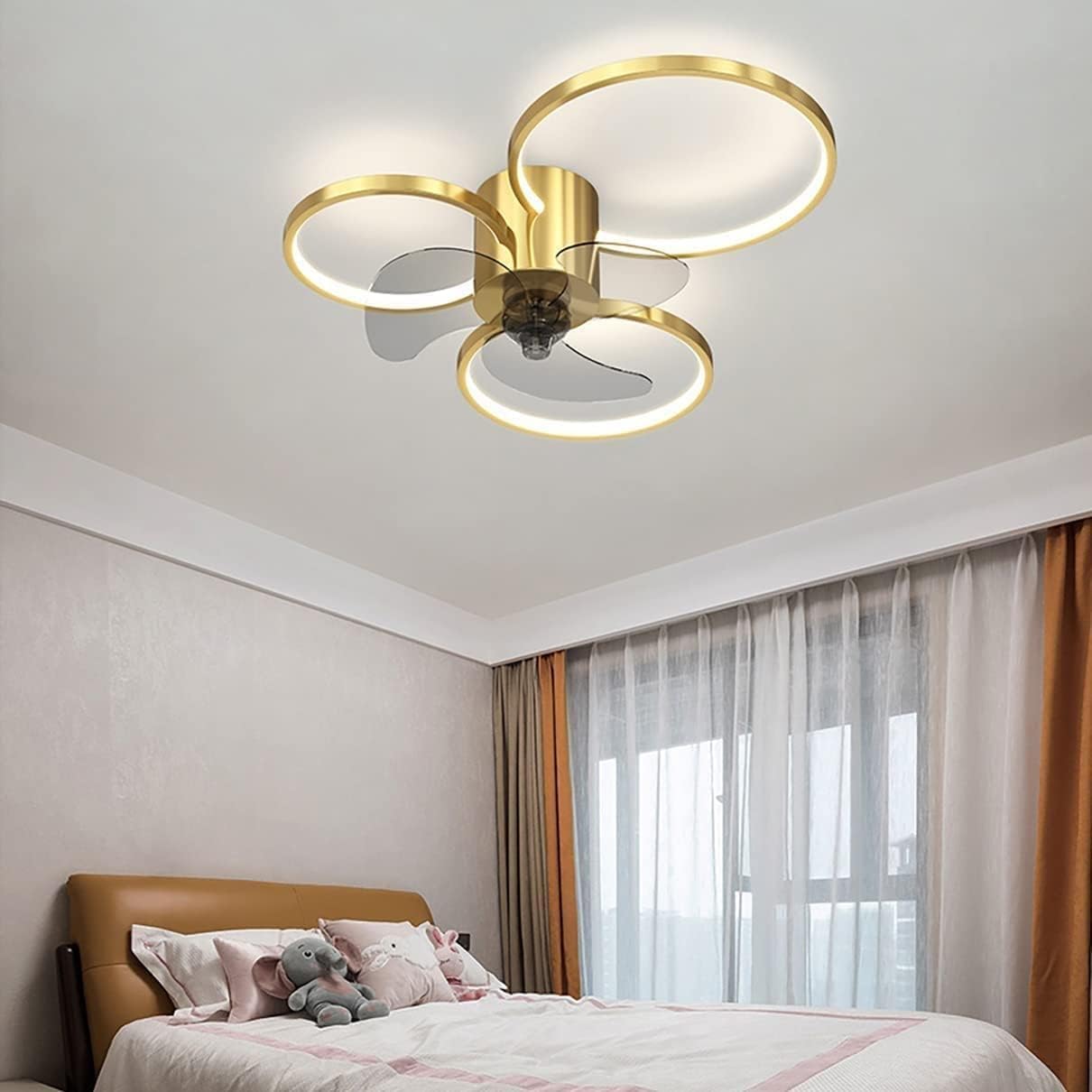 HXYSXHJUO Ceiling Fan Light 3 Colors Dimmable Lamp 60w Pendant Restaurant with Remote Control Home Decoration(Color:Gold)
