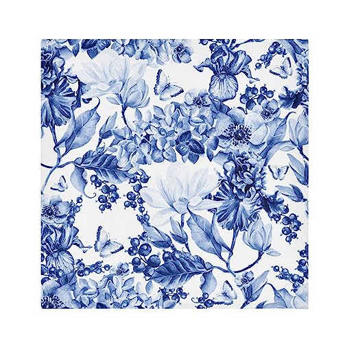 QwThum Cloth Napkins - 6 Pcs Soft, Washable, Silky Satin Napkins for Dinner Parties, Weddings, Holidays - Reusable Blue and White (20x20 in)