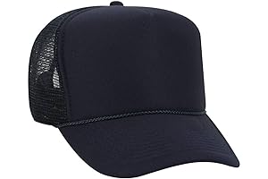 Polyester Foam Front 5 Panel High Crown Trucker Hat Navy Blue