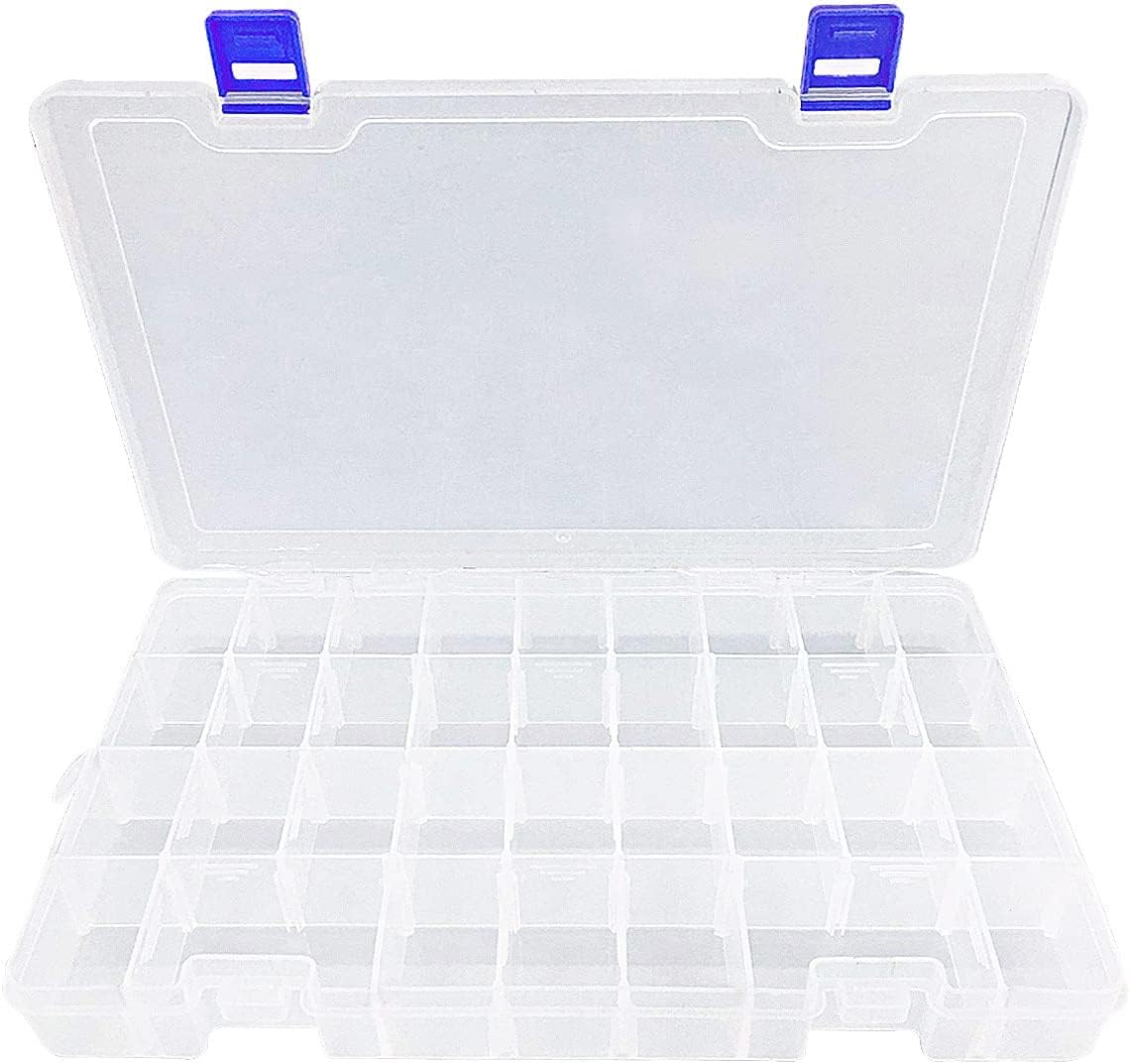 Qualsen Storage Box with Compartments, 34 Grids Plastic Organiser Box