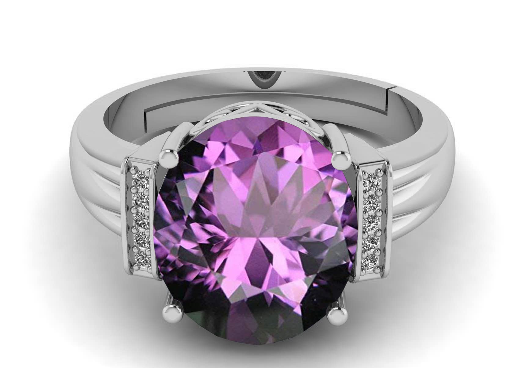 LMDPRAJAPATIS Anillo ajustable de plata con amatista púrpura de 11 quilates para hombres y mujeres