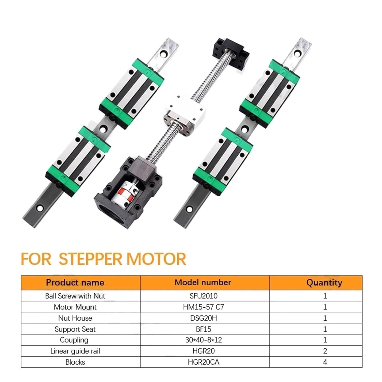 Linear Motion Ball Screw Machine Parts Ball Screw Kit SFU2010+HGR20 Linear Guide Kit with 4pcs HGH20CA Slider Blocks L550-1000mm+HM15-57 for Part(650mm)