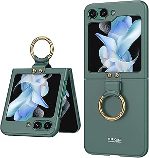 SHIEID Capa para Samsung Galaxy Z Flip 5 com anel ultra fina fosca PC capa protetora de policarbonato com vidro 9H integrado, capa protetora de lente de câmera com tudo incluído para Samsung Galaxy Z Flip 5 2023, verde