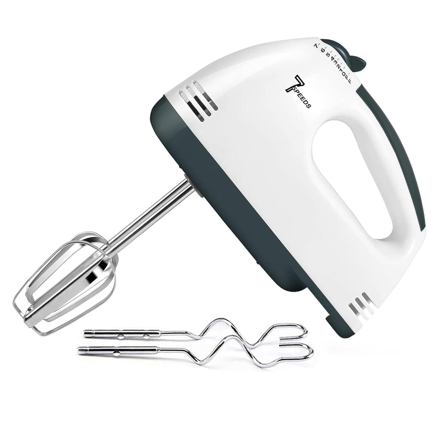 Electric Hand Mixer for Kitchen | Handheld Cake Blender with Four Stainless Steel Attachments including Beaters & Dough Hooks for Whipping Cream. (Pack of 1)