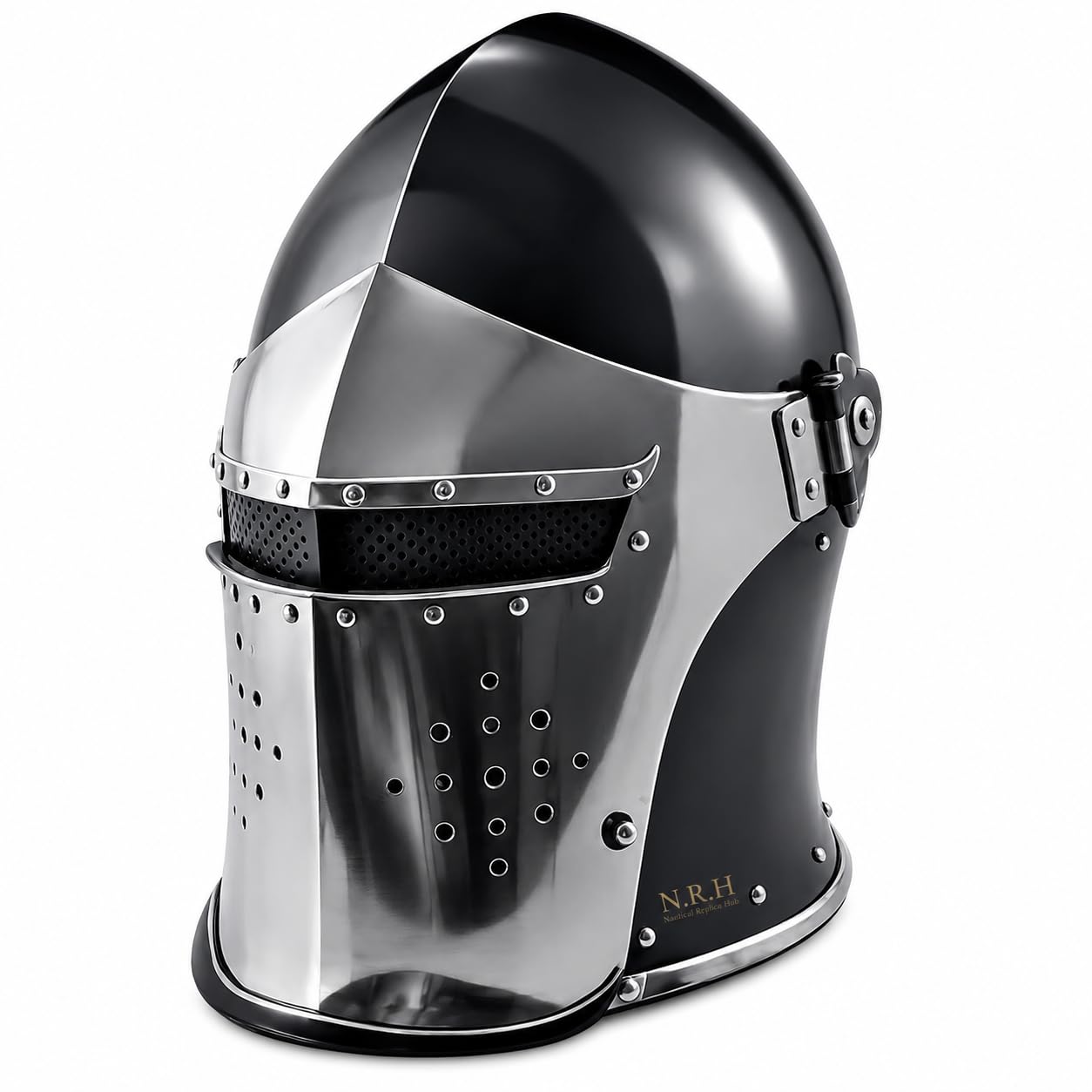 Casque de chevalier viking médiéval Barbuta, visière noire, casque romain, armure SCA LARP, réplique de costume d'Halloween avec doublure intérieure