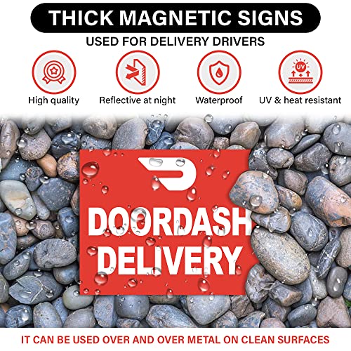 Image of UPGRADED Doordash Car Magnets Door Signs And Stickers for Delivery Drivers (Set of 4) 11x7 and 4x4 (Red Background DD)