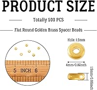 Vista 4 de Craftdady 500 cuentas espaciadoras redondas planas doradas de 0.157 pulgadas (0.157 in), diminutas cuentas de disco de moneda Rondelle