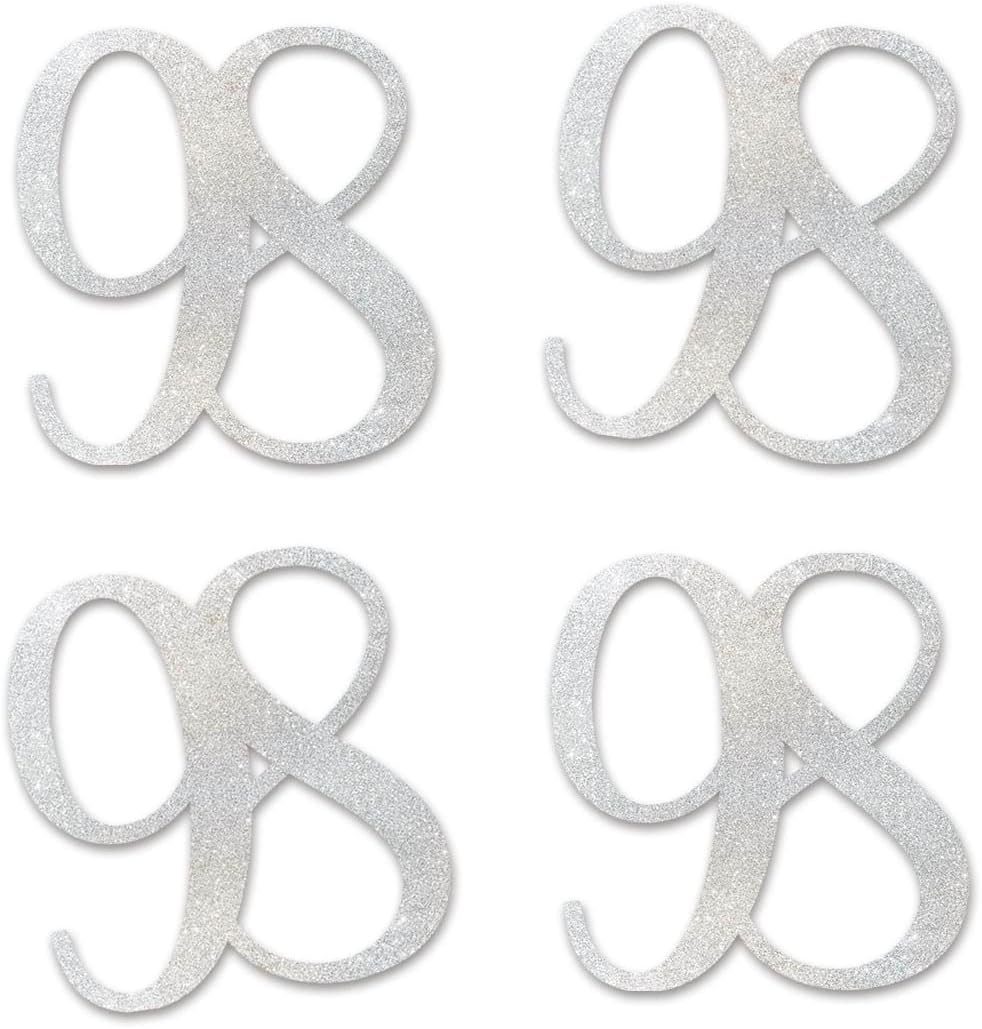 Amazon.com: Silver Glitter 98 Cut-Out Numbers, 98th Birthday Party ...