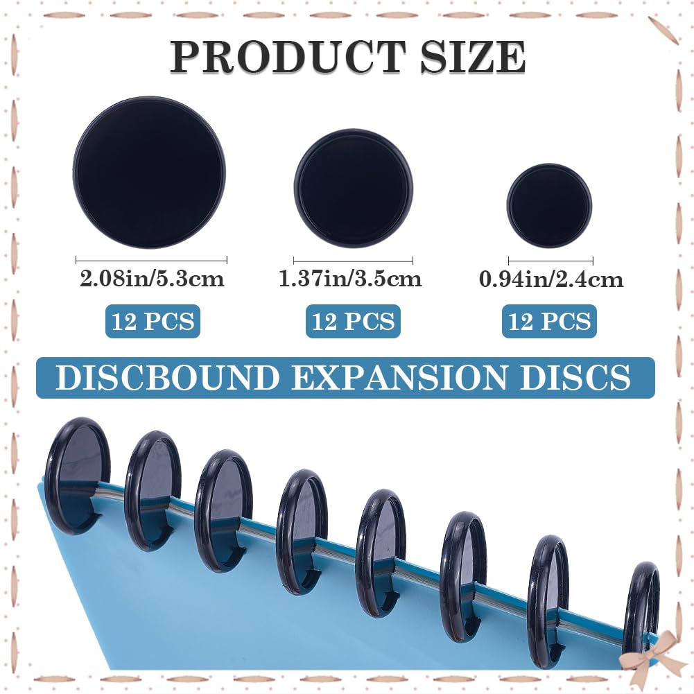 CRASPIRE 36Pcs 3 Styles Book Binding Discs Black Plastic Round Transparent Clear Binder Discs Discbound Expansion Discs Buckle Hoop Flexible Loose Leaf Binder Rings for Notebook Planner Documents - Image 2