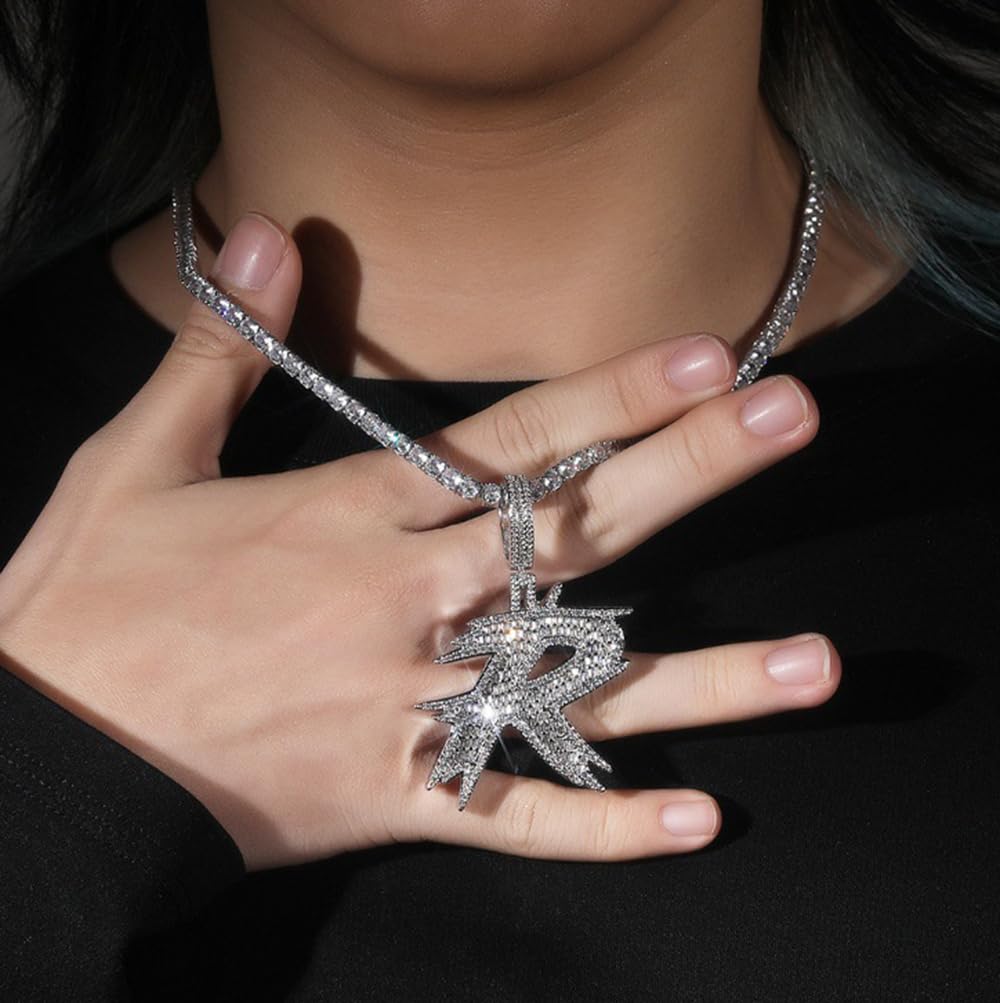 Collana Iced Out con ciondolo personalizzato a lettere grandi, collana con nome personalizzato per uomo, placcata in oro 18 carati con zirconi 5A ciondolo con iniziale dell'alfabeto