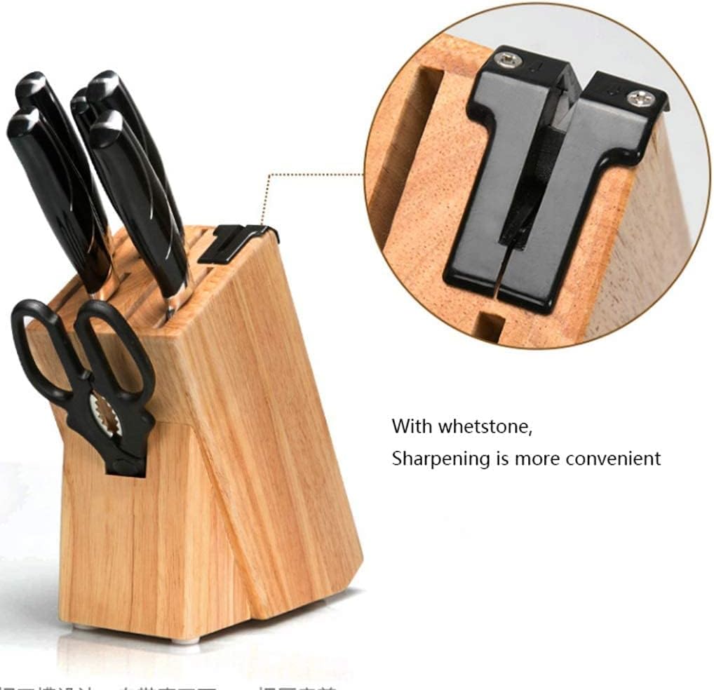 Knife Block Storage Stand Kitchen,Only Selling Cutter Holder,Rubber Wood with Sharpening Stone Universal for Safe of Large and Small Knives