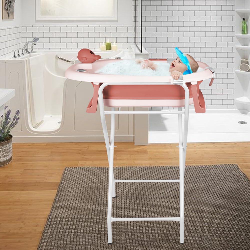 Baignoire pour bébé avec support, ergonomique, compacte, 10 kg, 81,5 x 48 x 21 cm - Rose