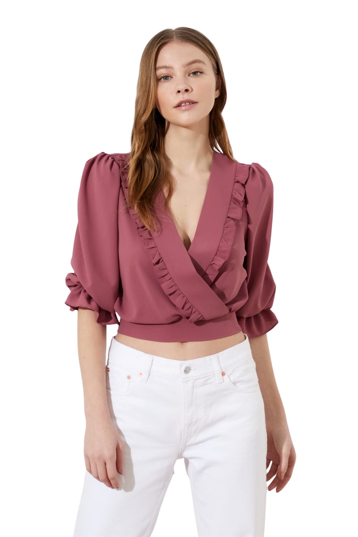 Trendyol Damen Woman Regular Standard Double-Breasted Woven Blouse Hemd, Plum, 36