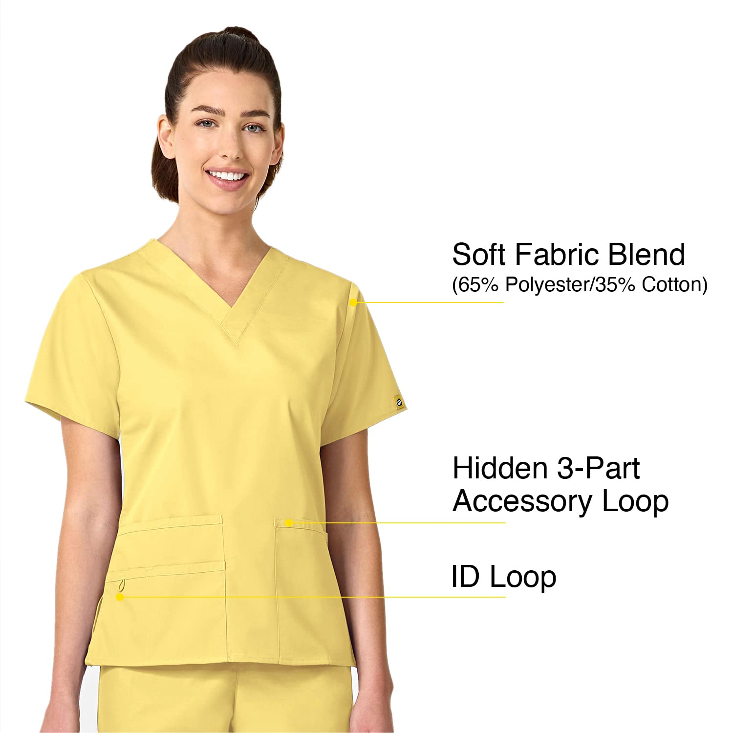 WonderWink womens Origins Bravo V-Neck Top, Yellow, X-Small