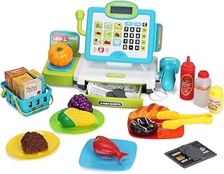FS Pretend Play Calculator Cash Register Toys with Scanner, Large Draw, Microphone, Play Food, Supermarket Cashier, Great Pre-School Gift for Kids, Toddlers, Boys & Girls, Ages 3 4 5 6 7 8
