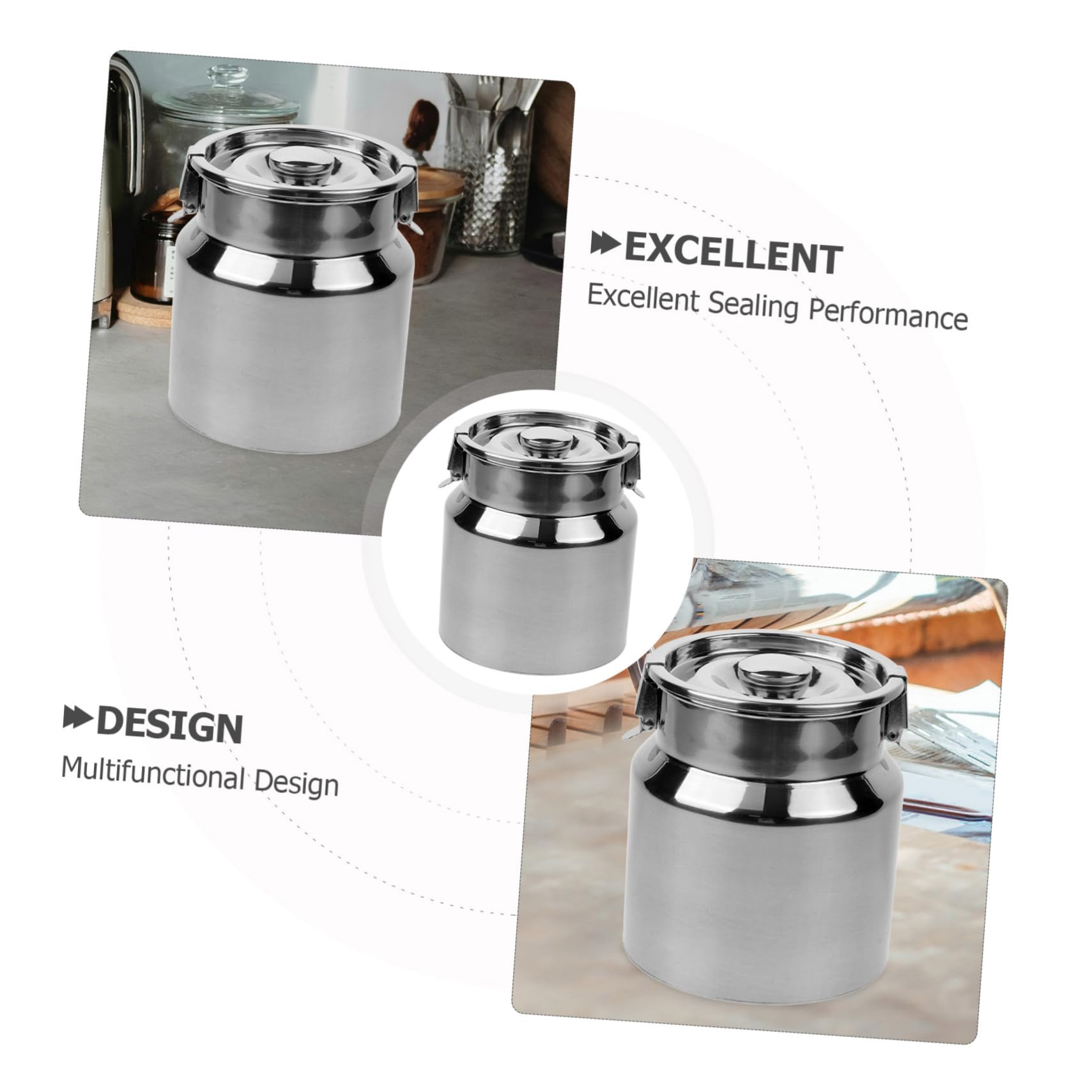 Amosfun Lata de Leche de Acero Inoxidable de 2.5l Tapa Hermética y Diseño Multiusos para Almacenamiento Seguro en Exteriores y Cafeterías